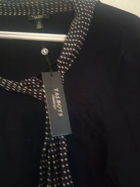 Talbots Black Cardigan with Cream Polka Dot Trim